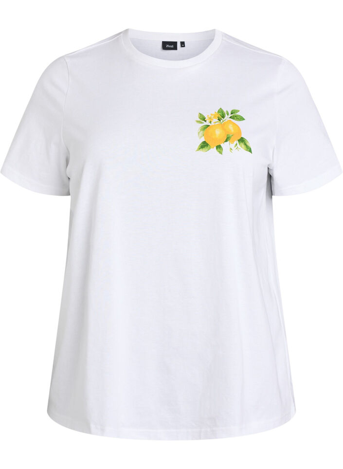T-shirt en coton bio avec imprim&eacute; agrumes, Blanc, Packshot image number 0