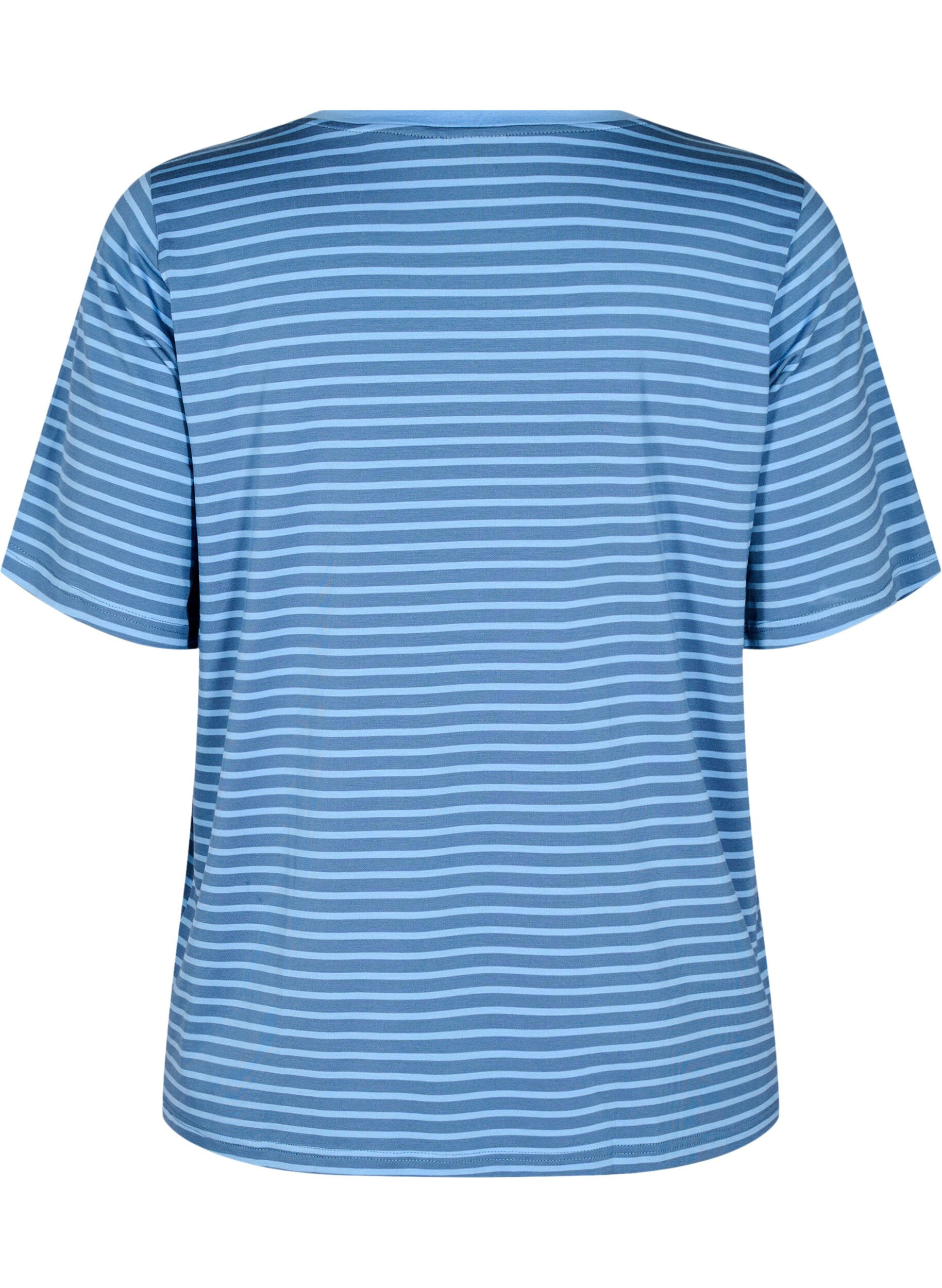 Zizzi T-Shirt mit TENCEL&trade; Lyocell und Streifen, Blau, Packshot image number 1