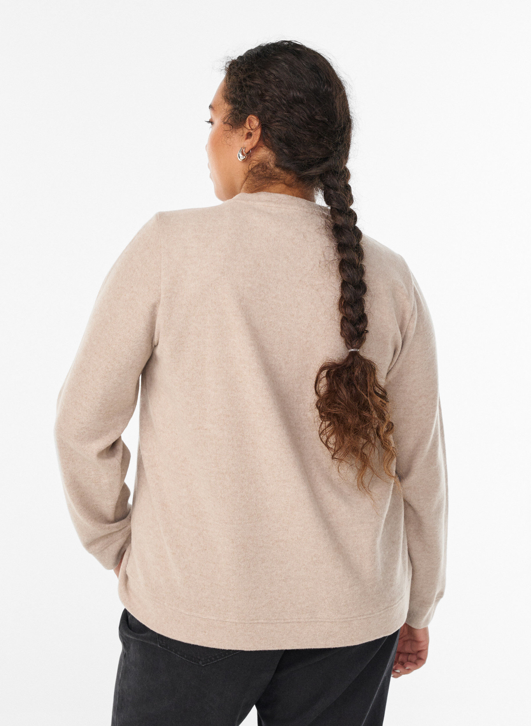 Zizzi Cardigan en jersey &agrave; col rond et boutons, Beige, Model image number 2