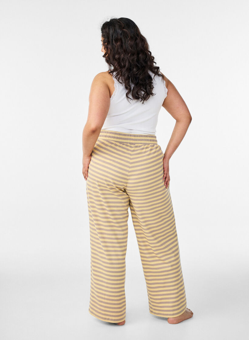 Pantalon de pyjama ray&eacute; &agrave; taille haute et coupe ample, Jaune clair, Model image number 1