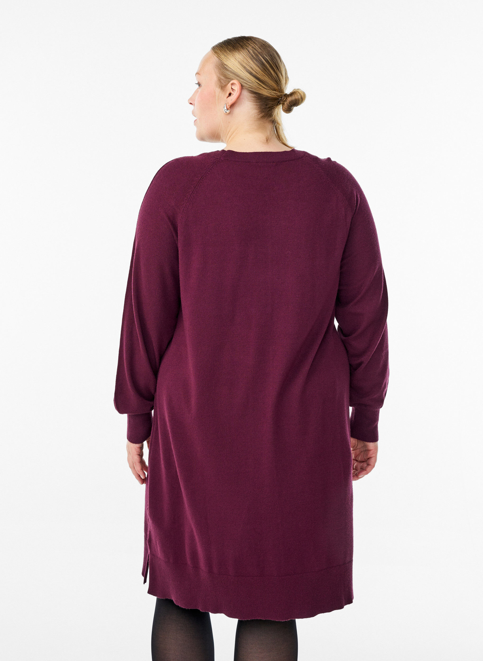 Zizzi Strickkleid mit Raglan&auml;rmeln und Mittelnaht, Dunkles Bordeaux, Model image number 2