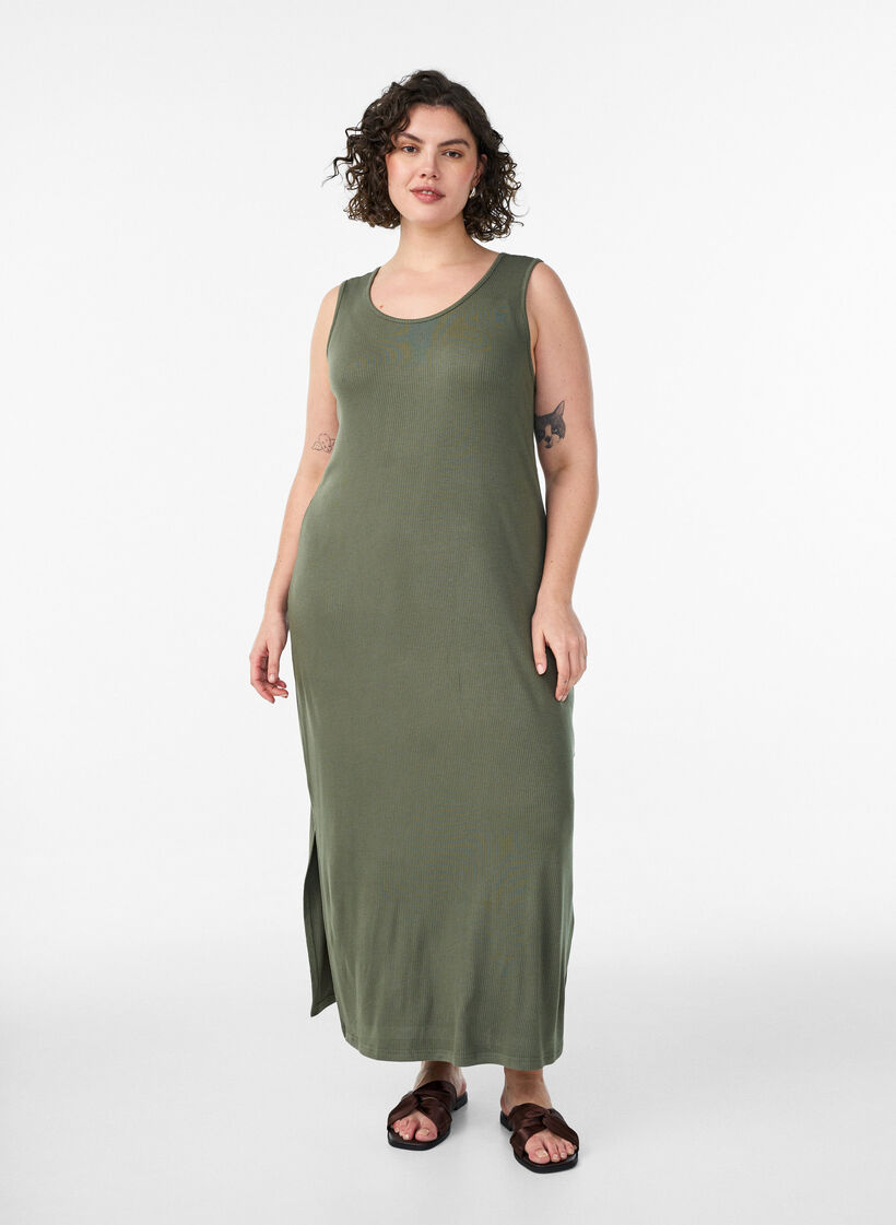 Robe c&ocirc;tel&eacute;e sans manches en viscose, Vert, Model image number 0