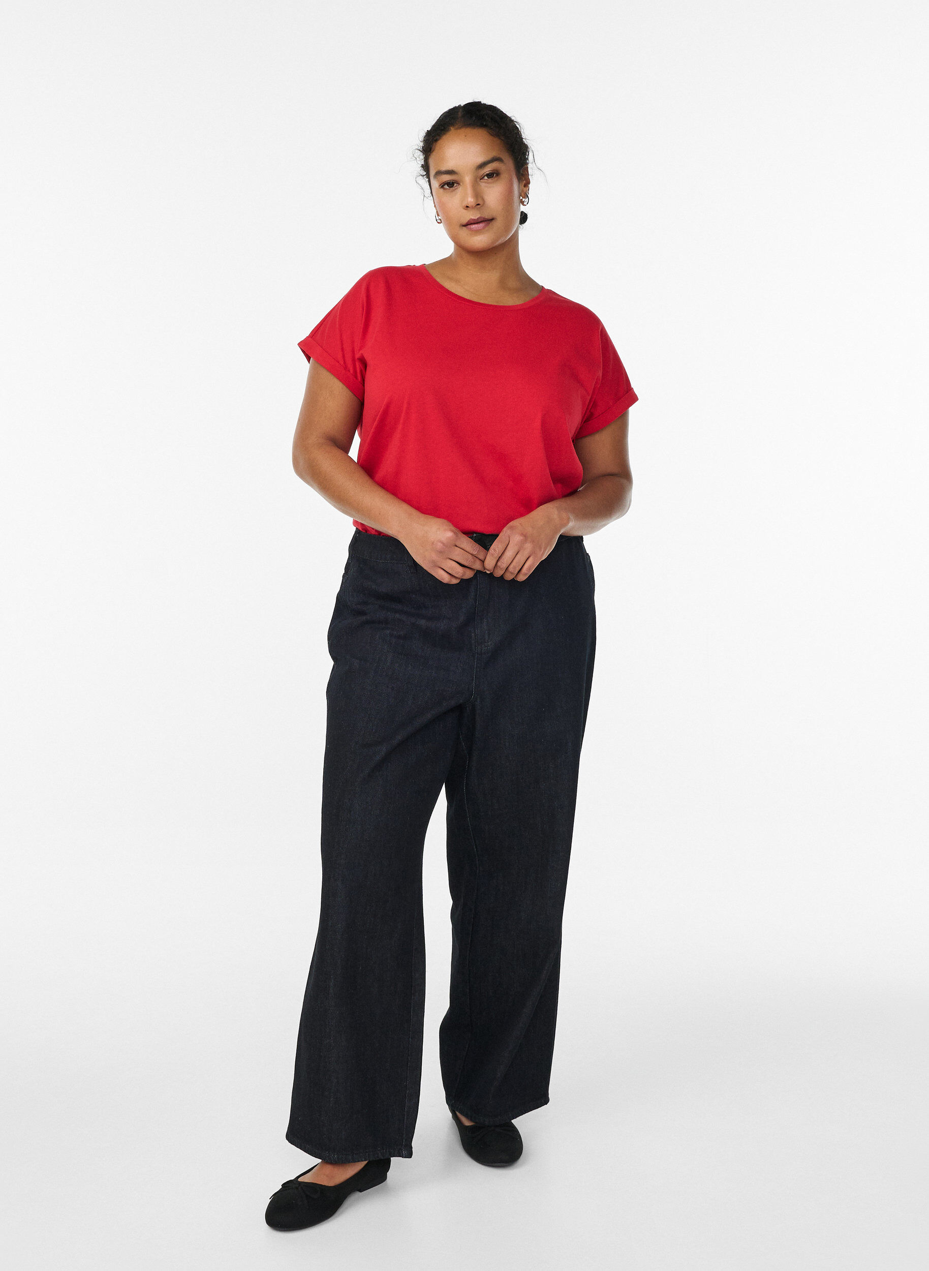 Zizzi Kurz&auml;rmeliges T-Shirt aus Baumwollmischgewebe, Rot, Model image number 1