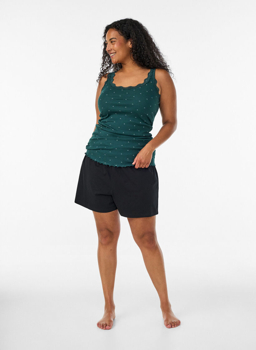 Top avec imprim&eacute; et bord en dentelle, Vert fonc&eacute;, Model image number 1