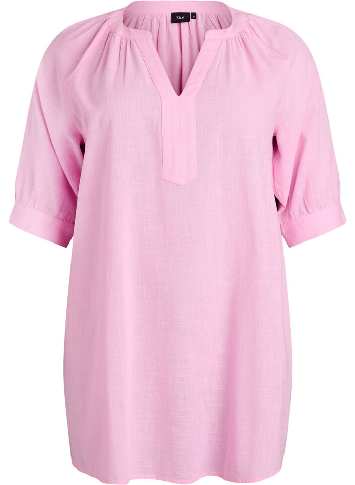 Tunika aus Baumwolle mit V-Ausschnitt, Pink, Packshot image number 0