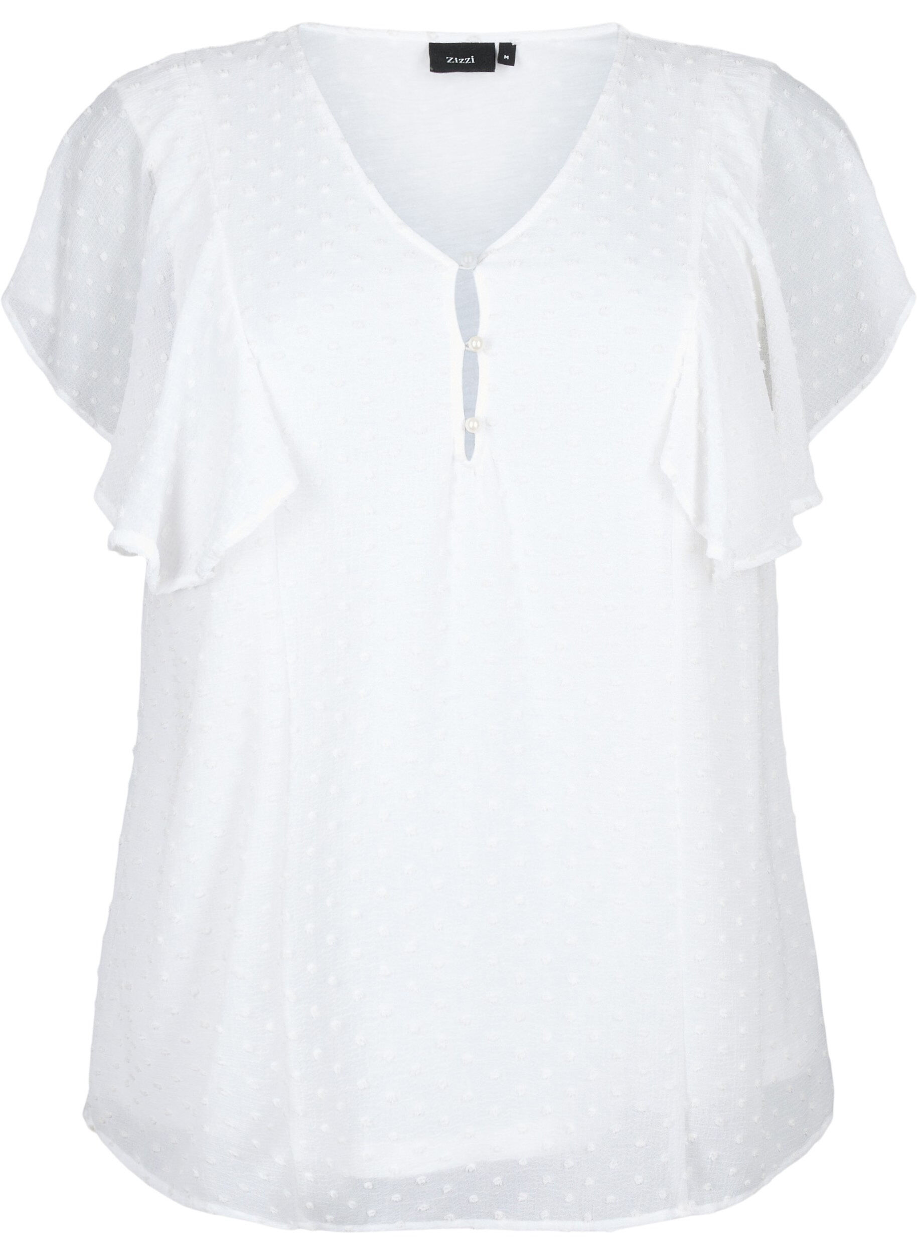 Zizzi Bluse mit gepunkteter Struktur und kurzen &Auml;rmeln, Bright White, Packshot image number 0