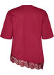 T-shirt avec ourlet asym&eacute;trique en dentelle, Rouge, Packshot image number 1
