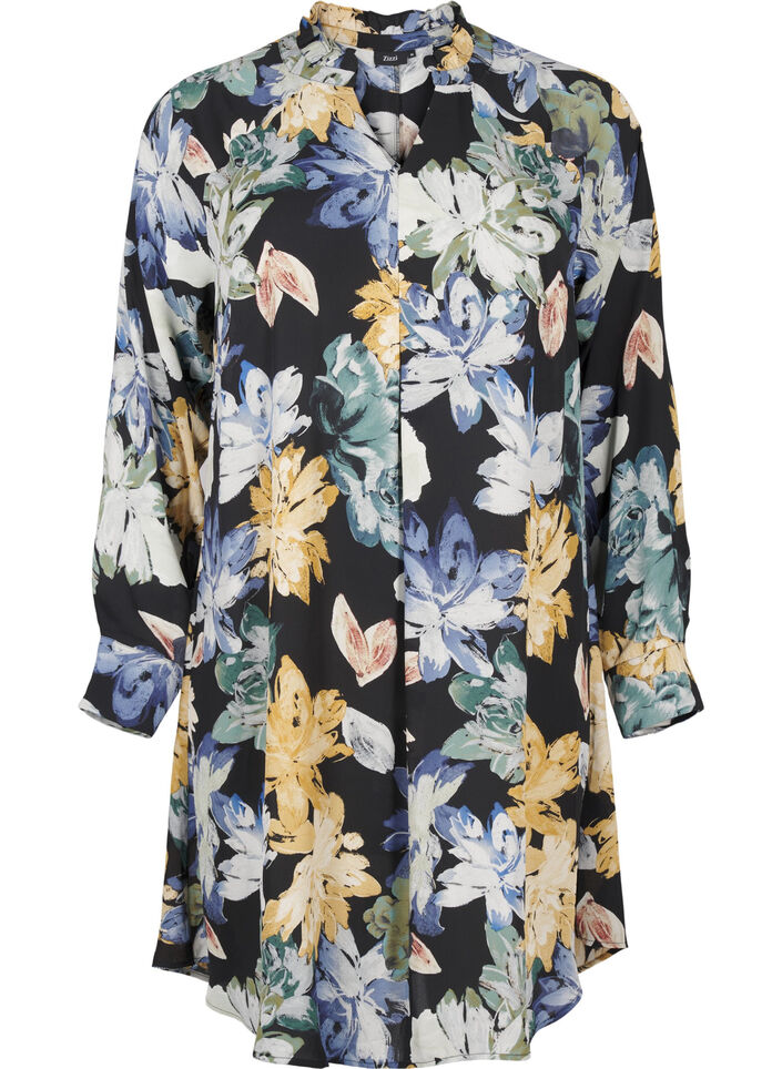 Robe à manches longues avec imprimé floral, Yellow Flower AOP, Packshot image number 0