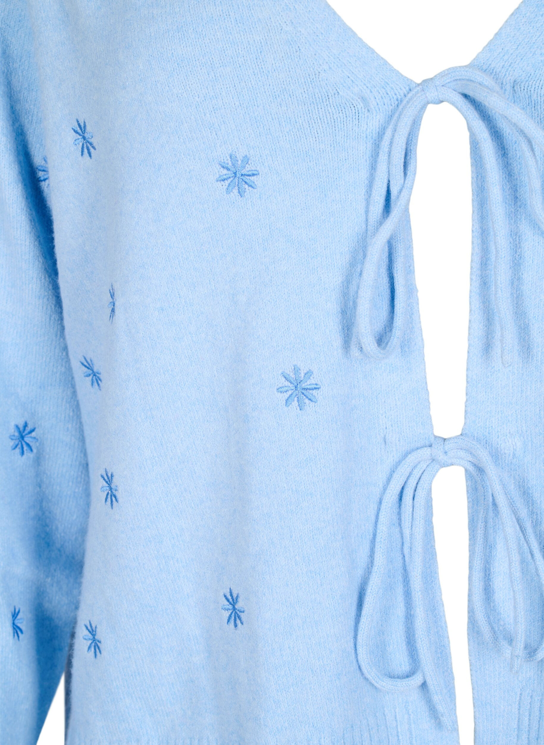 Zizzi Strickjacke mit Schn&uuml;rdetails und Stickerei, Cashmere Blue Comb, Packshot image number 2