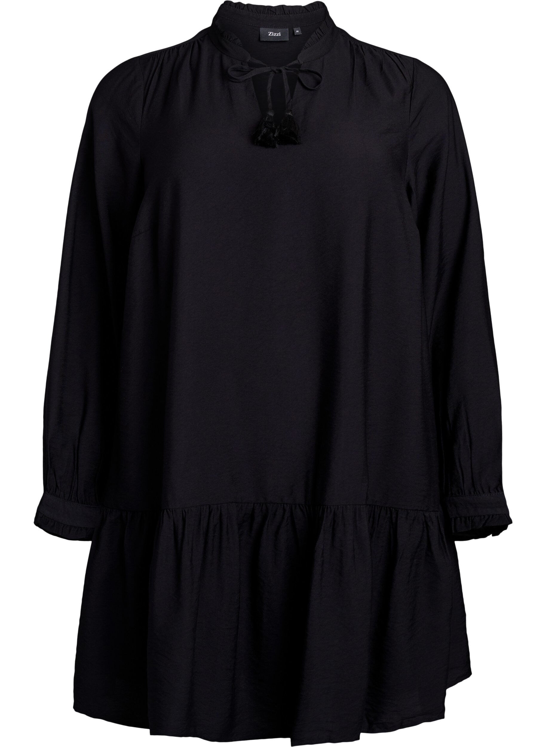 Zizzi Robe courte coupe &eacute;vas&eacute;e avec volants, Noir, Packshot image number 0