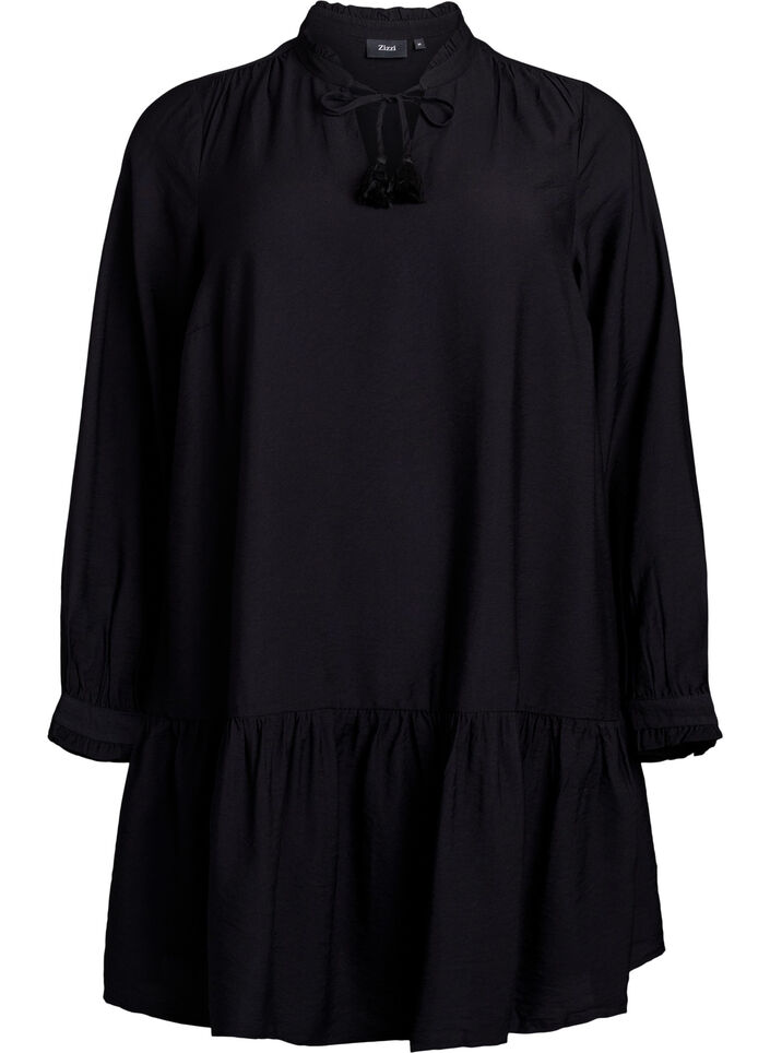 Robe courte coupe évasée avec volants, Noir, Packshot image number 0