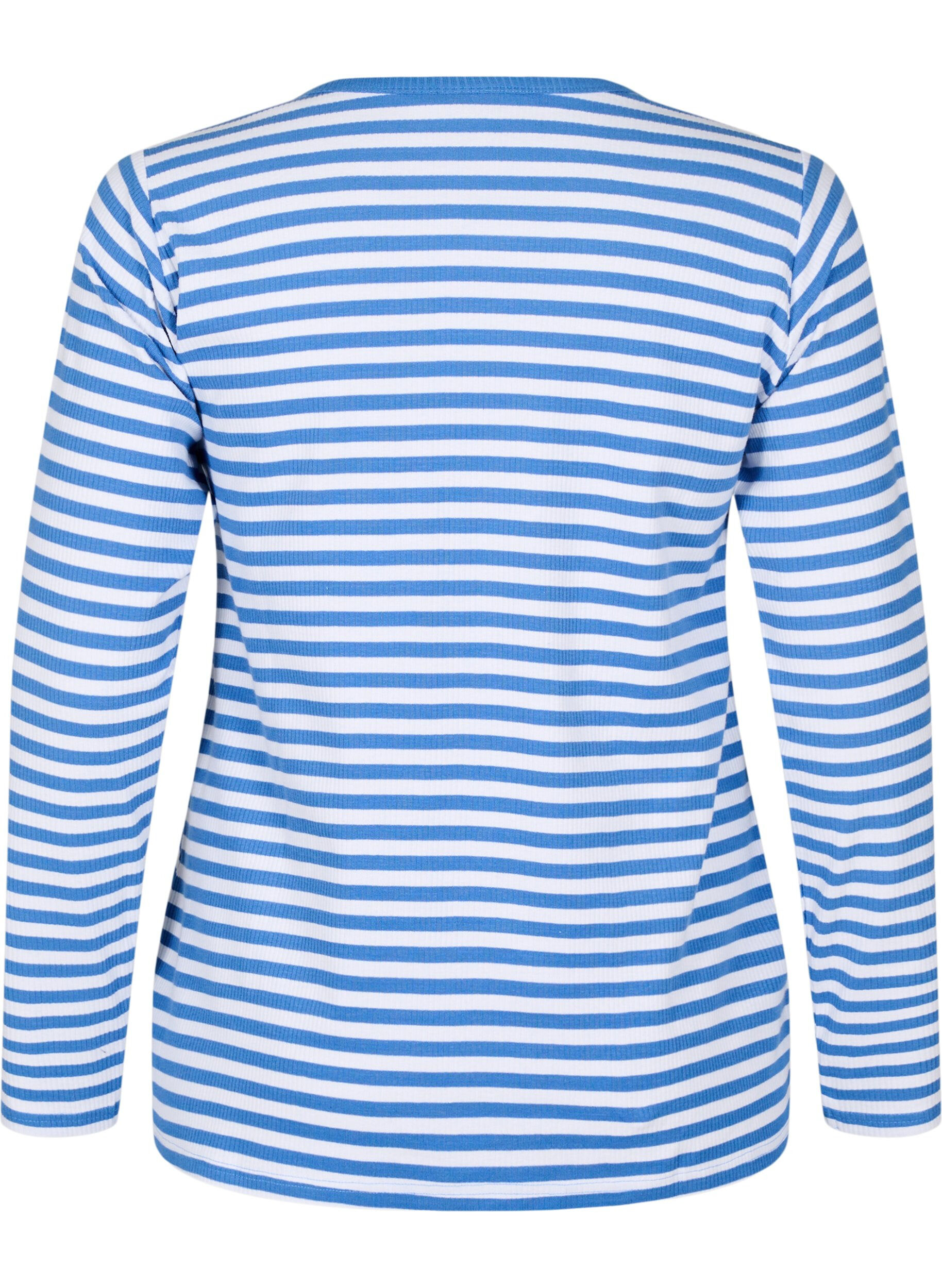 Zizzi Gestreifte Bluse mit langen &Auml;rmeln, Blau, Packshot image number 1