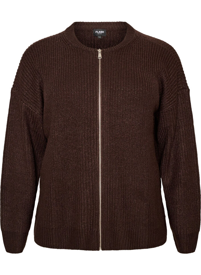 Cardigan en maille avec zip, Marron, Packshot image number 0