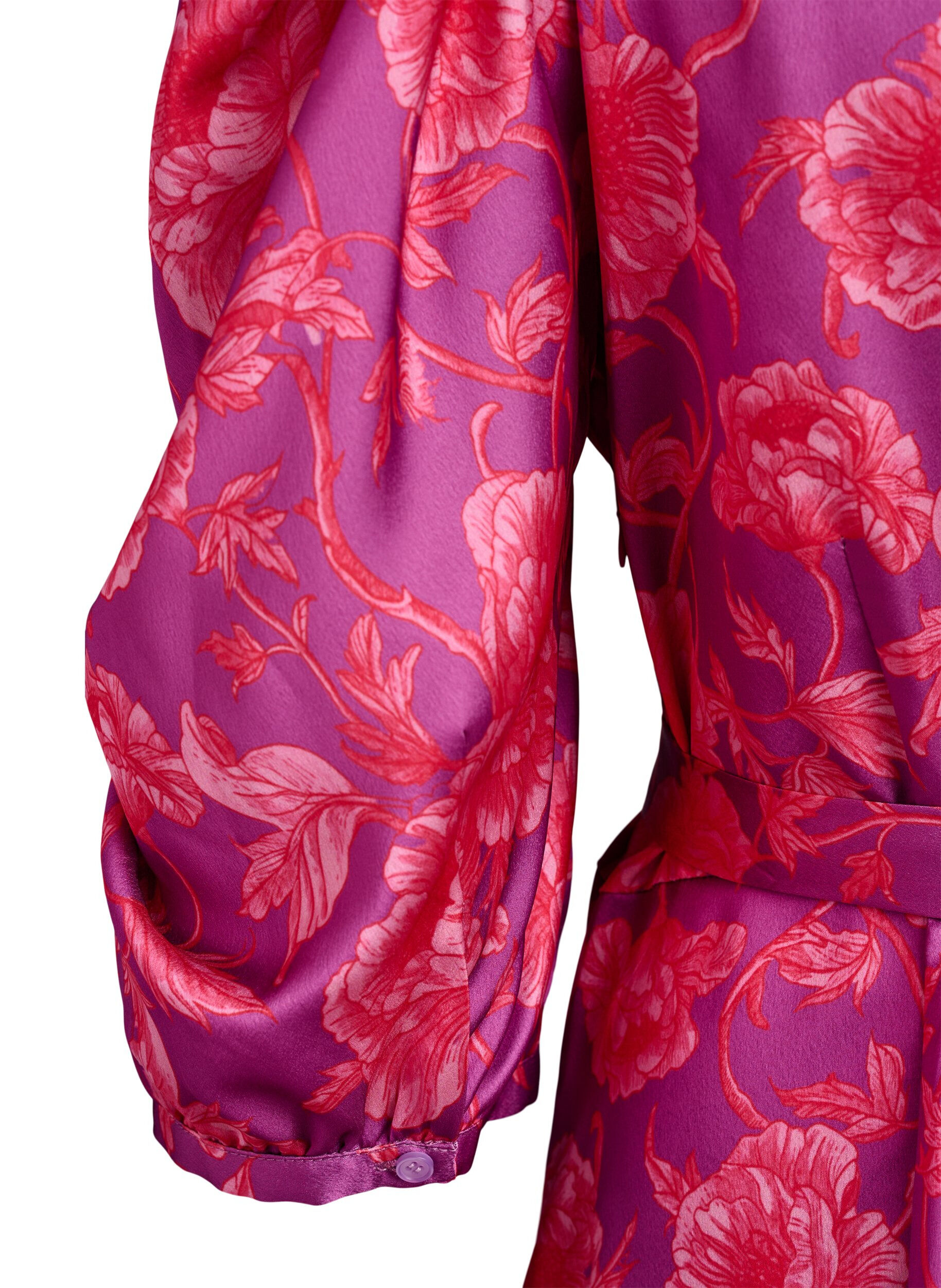 ZizziGebl&uuml;mtes Kleid mit Puff&auml;rmeln und Bindeg&uuml;rtel, Pink, Packshot image number 3
