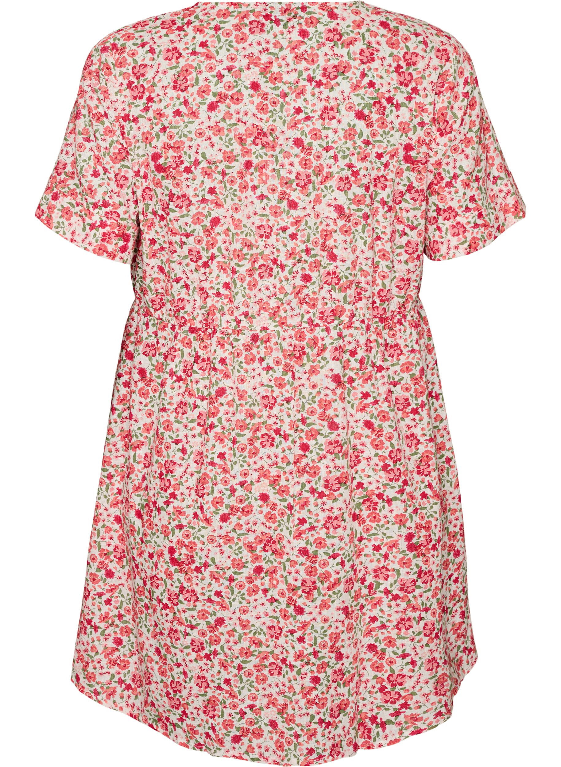 ZizziKurzes Kleid aus Baumwolle mit Blumenprint, Rot, Packshot image number 1