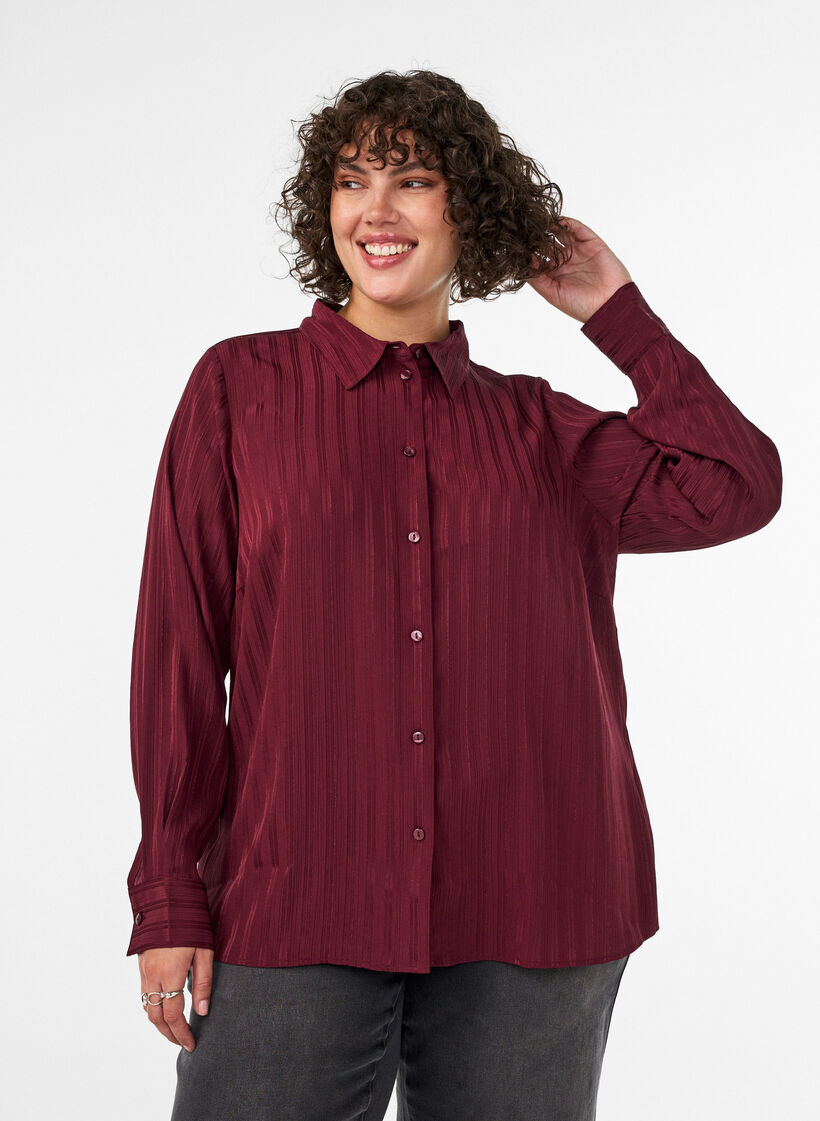 Bluse mit Strukturstreifen und Glitzerf&auml;den, Rot, Model image number 0