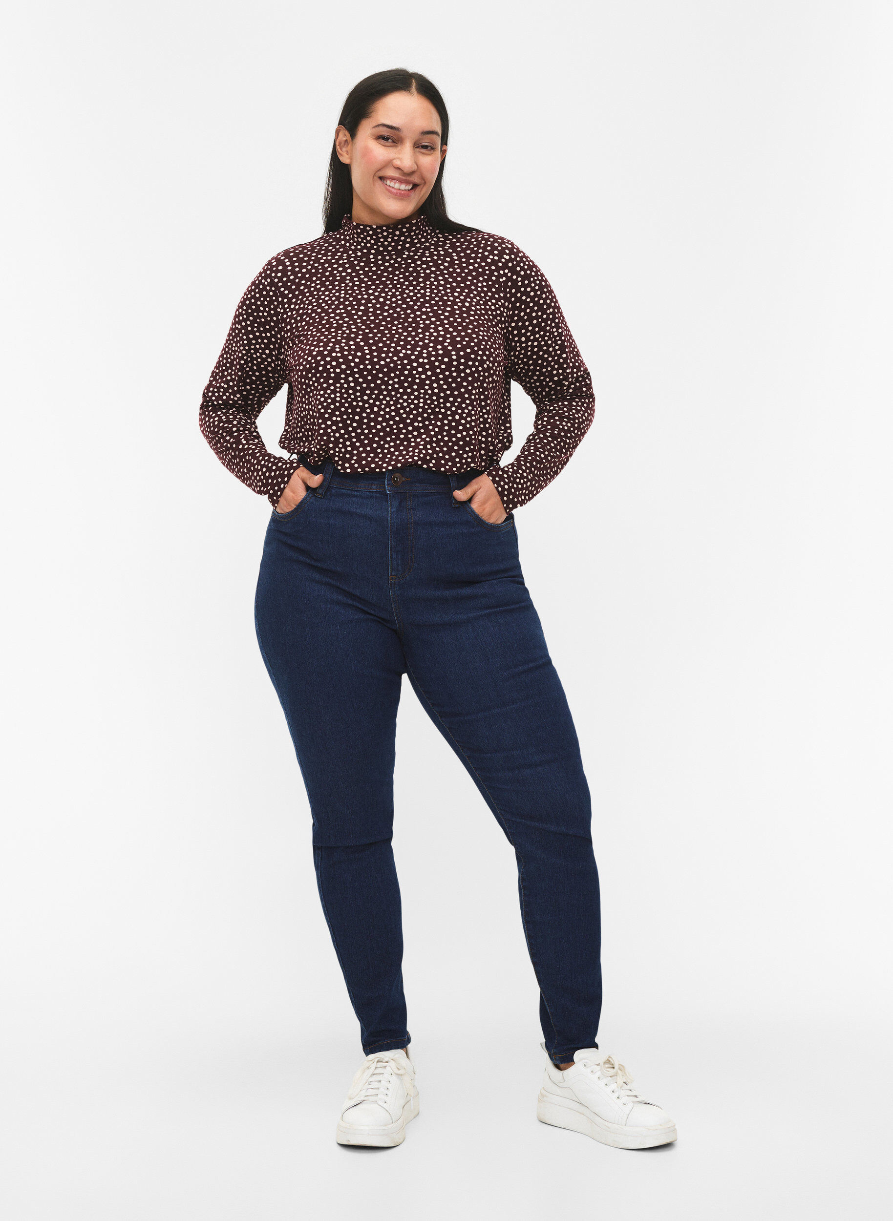 Zizzi FLASH - Blouse &agrave; manches longues avec col roul&eacute;, Bordeaux fonc&eacute;, Model image number 1