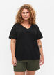 T-shirt basique &agrave; manches courtes et col en V, Noir, Model image number 0