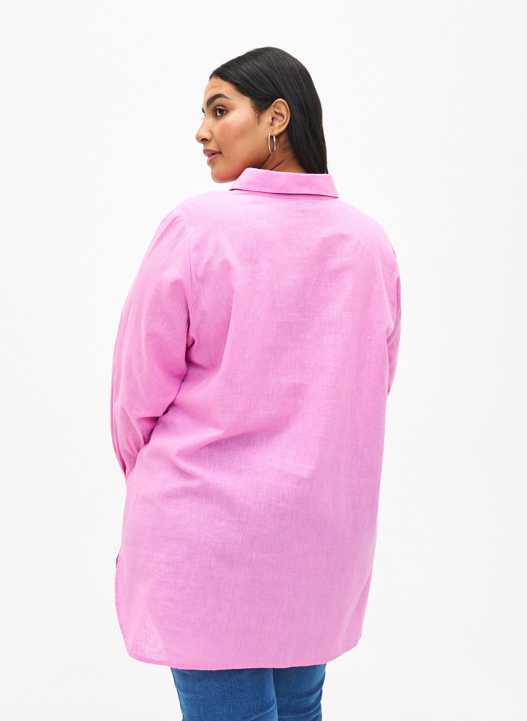 Zizzi Chemise longue en lin et en coton, Rosebloom, Model image number 1