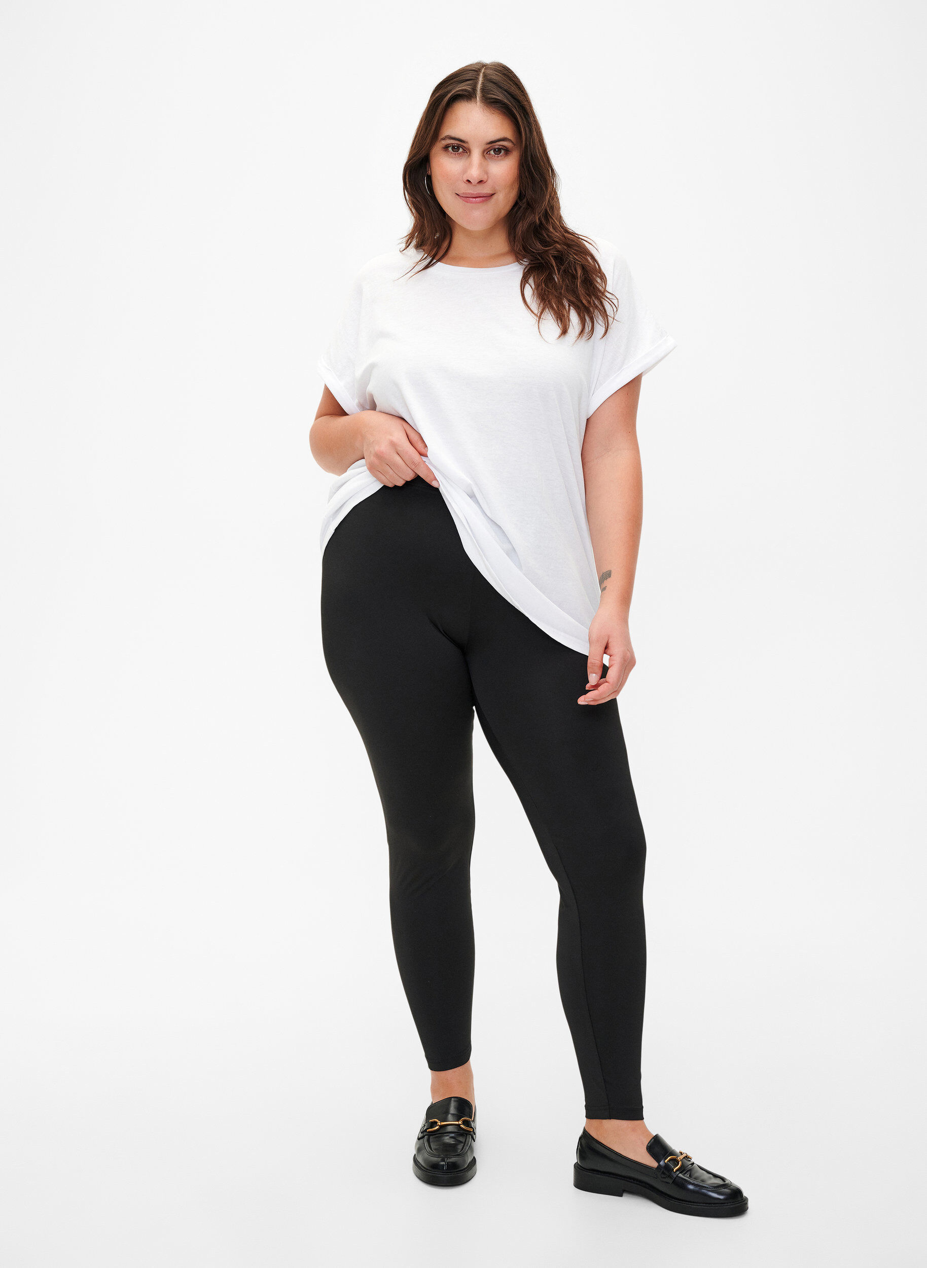 Zizzi 2-pack Basic Leggings, Schwarz, Model image number 1