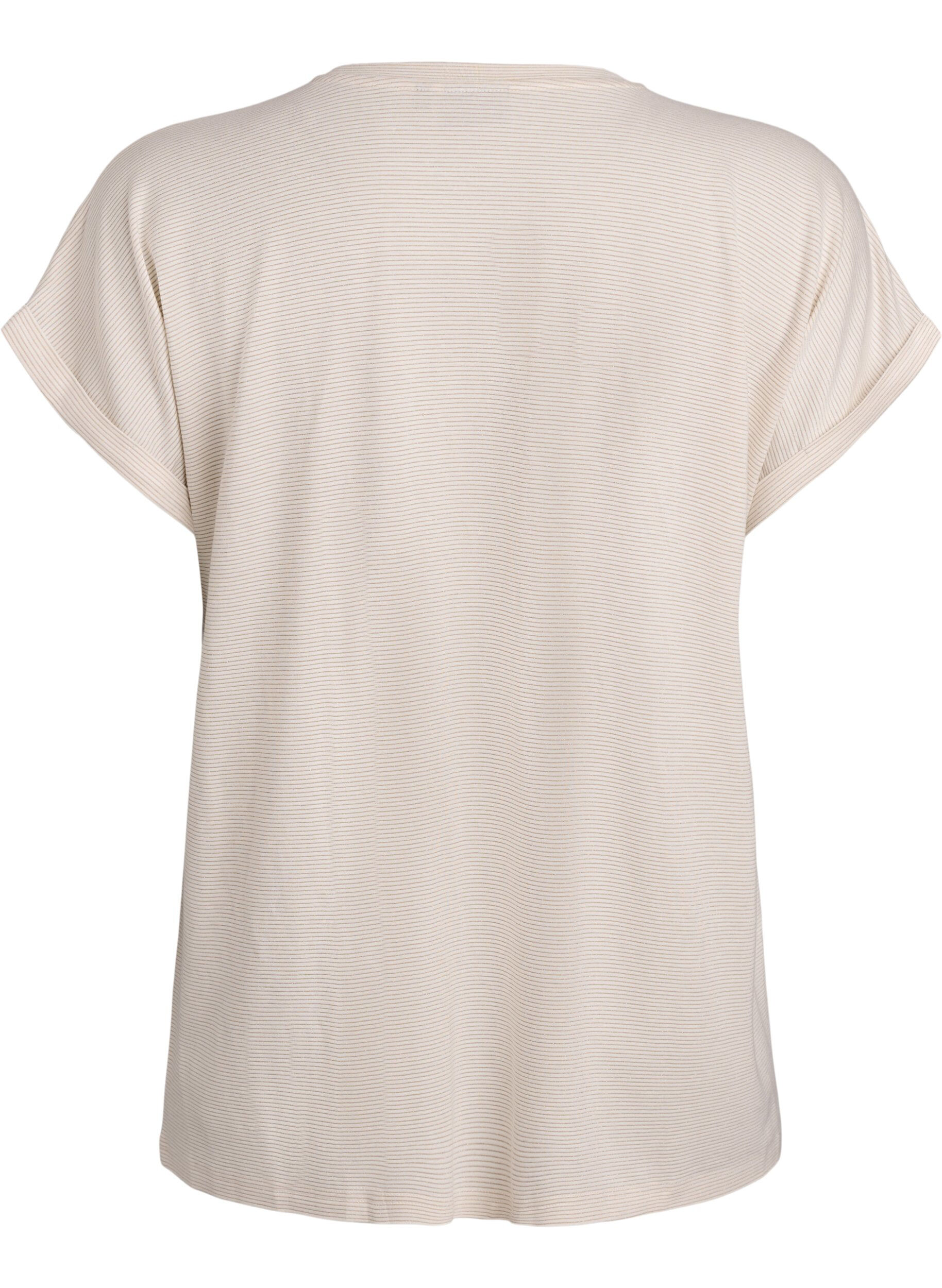 ZizziT-shirt en viscose &agrave; rayures paillet&eacute;es, Vanille, Packshot image number 1