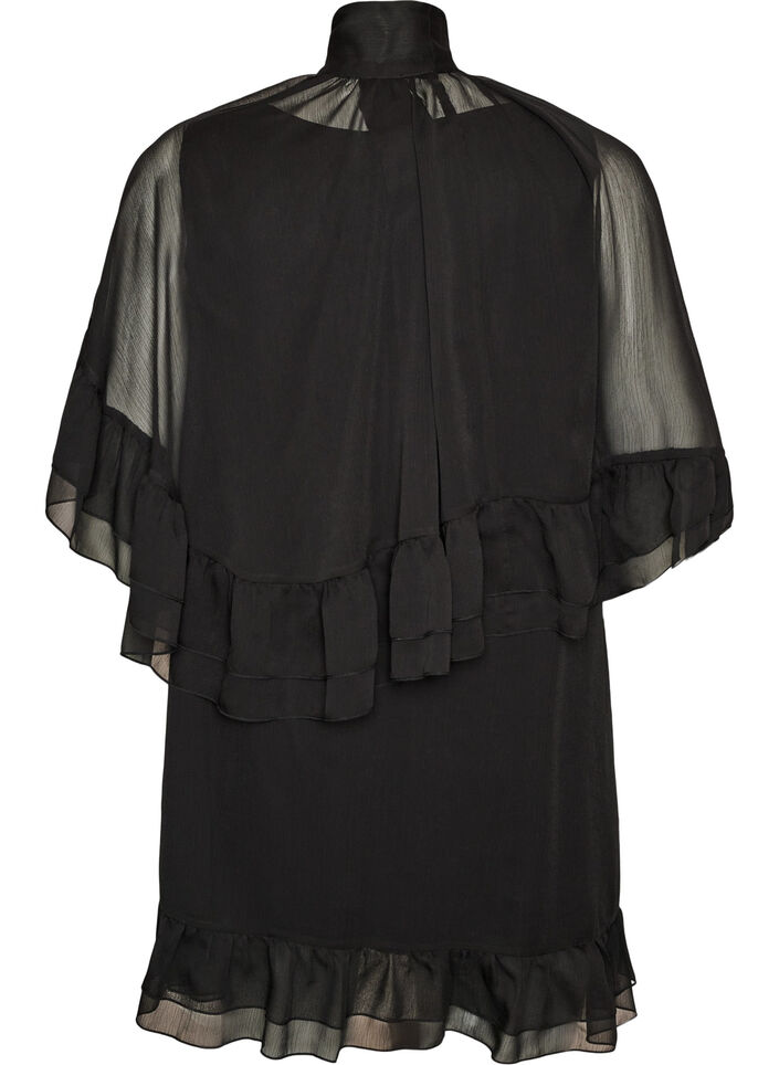 Robe sans manches avec cape en mousseline, Noir, Packshot image number 1