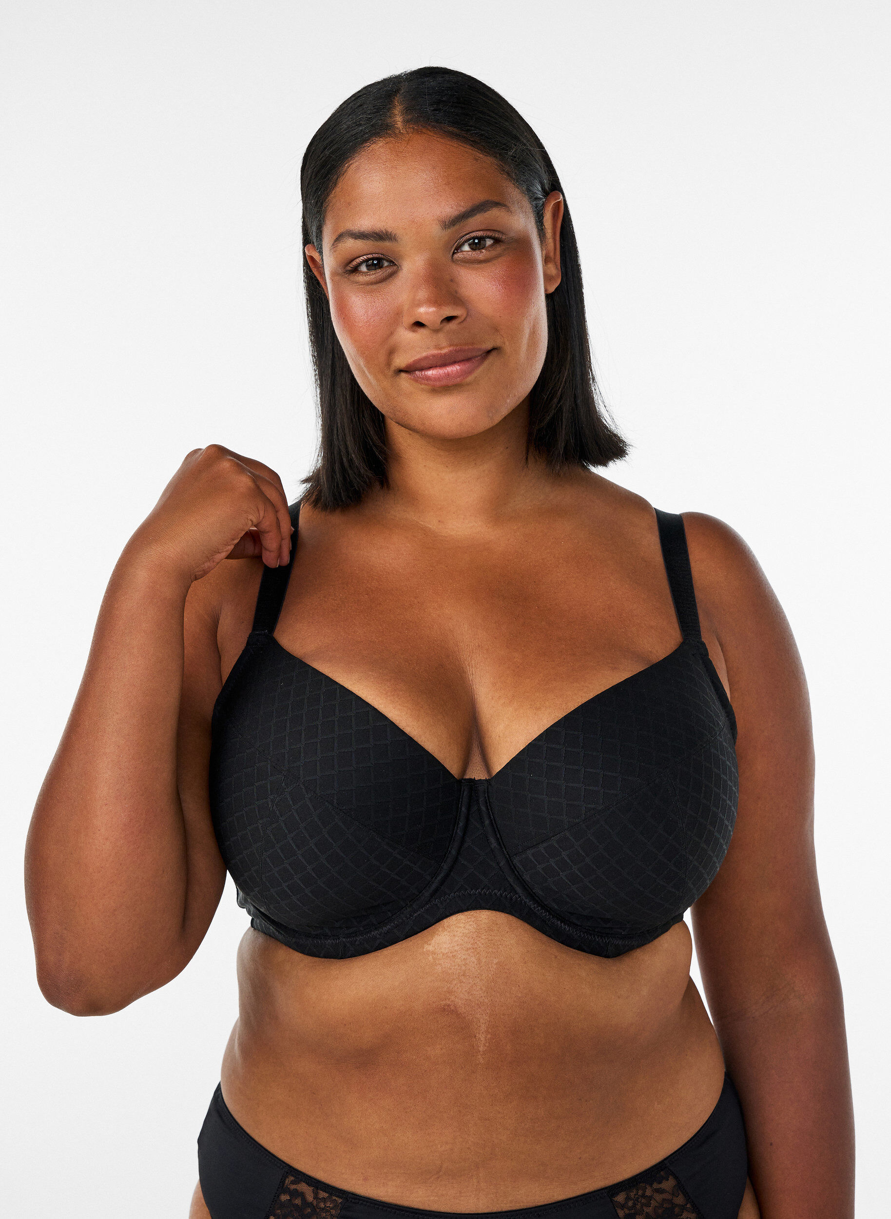 Gepolsterter BH aus Mikrofaser mit Karomuster, Schwarz, Model