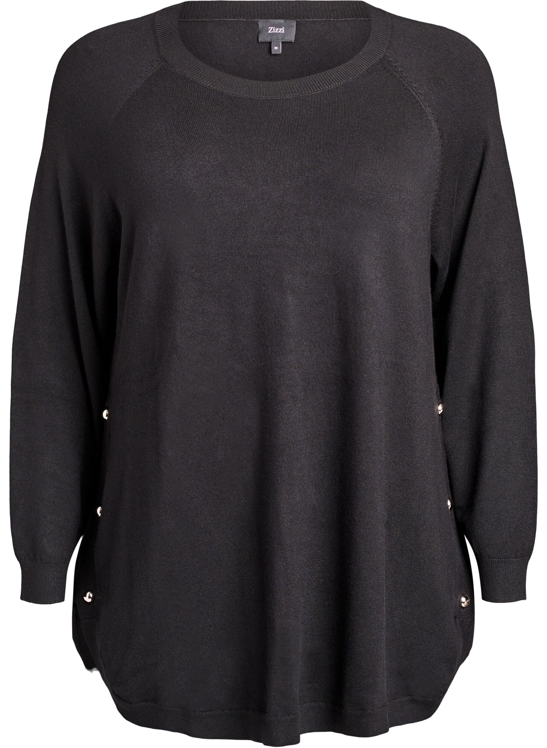 ZizziStrickbluse mit seitlichen Kn&ouml;pfen, Schwarz, Packshot image number 0