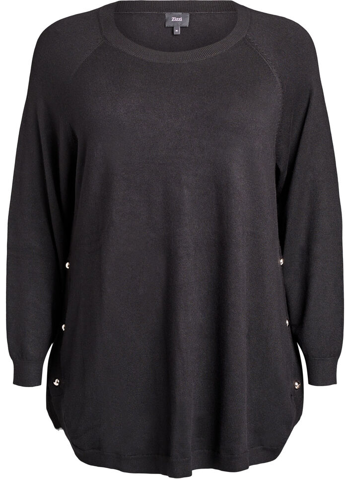 Strickbluse mit seitlichen Kn&ouml;pfen, Schwarz, Packshot image number 0