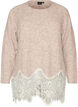 Strickpullover mit Raglan&auml;rmeln und breitem Spitzenbesatz, Beige, Packshot image number 0