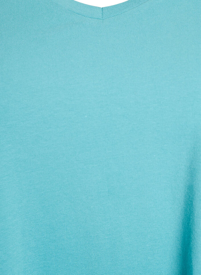 Einfarbiges Basic-T-Shirt aus Baumwolle, Blau, Packshot image number 2