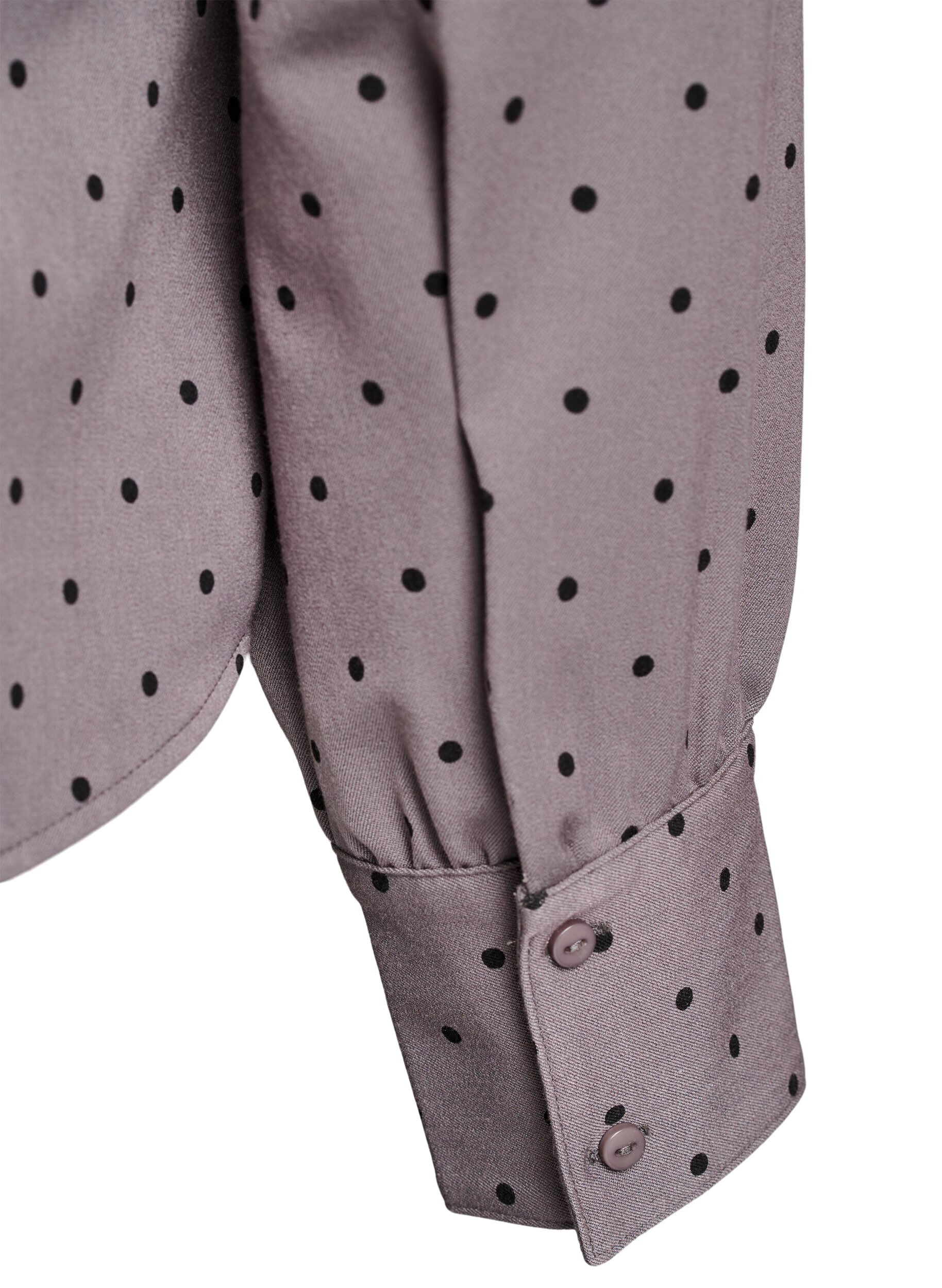 Zizzi Bluse mit Kragen und Punkten, Grau, Packshot image number 3