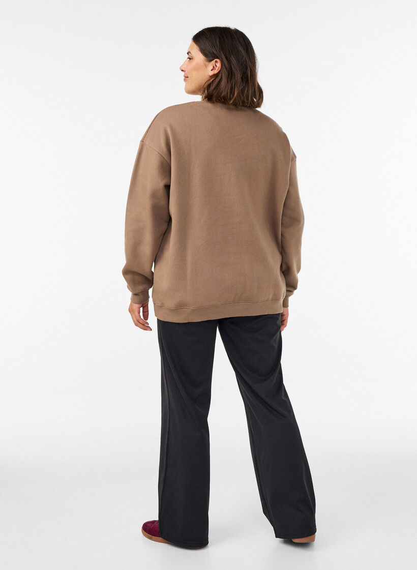 Sweatshirt avec col montant et motif sportif sur le devant, Marron, Model image number 2