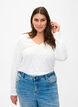 Bluse mit V-Ausschnitt und Lochmuster, Off White, Model image number 0