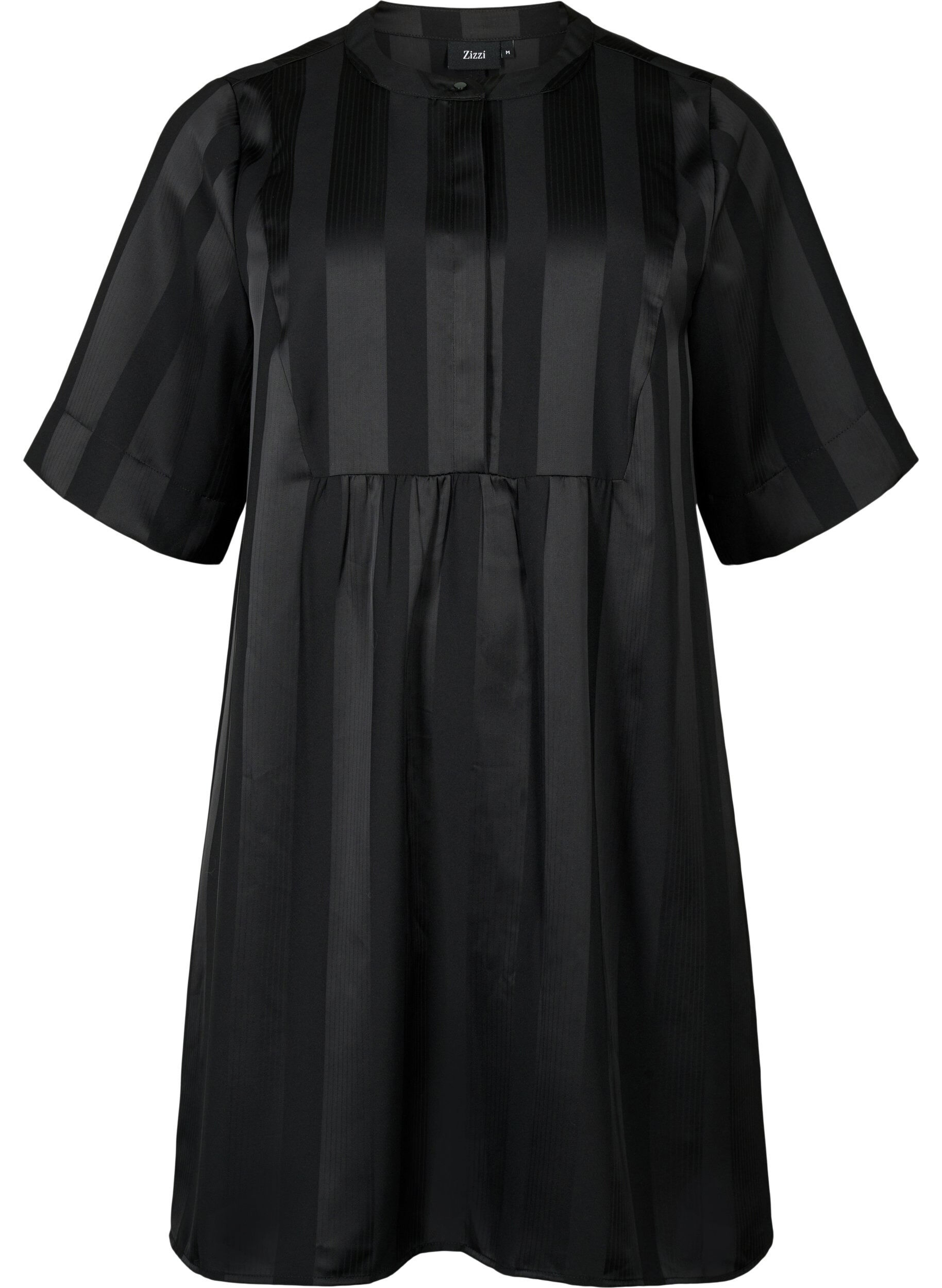 Zizzi A-Linien-Kleid mit Streifen und 1/2-&Auml;rmeln, Black, Packshot image number 0