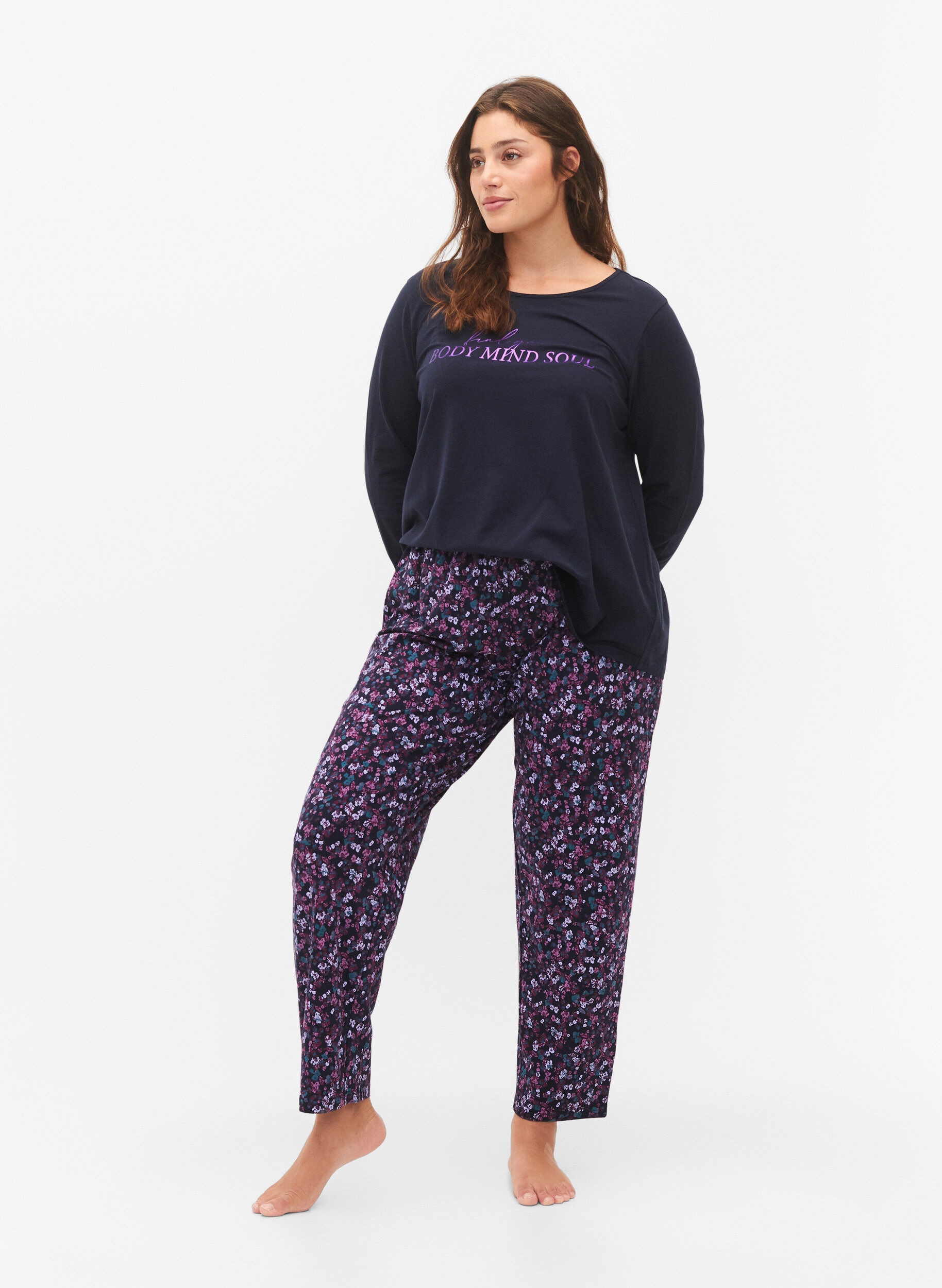ZizziPantalon de pyjama en coton avec imprim&eacute;, Bleu, Model image number 0