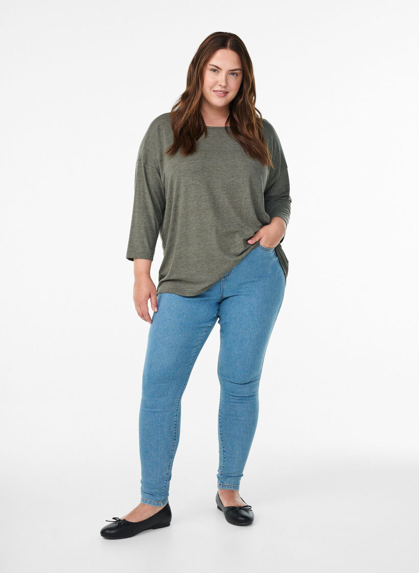 Bluse aus Jersey mit 3/4-&Auml;rmeln, Gr&uuml;n, Model image number 1