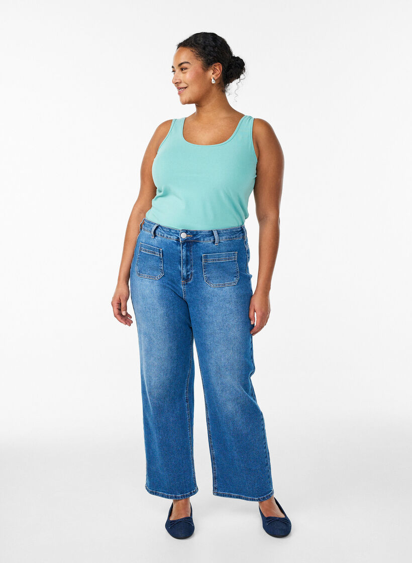 Haut basic uni en coton, Vert, Model image number 1