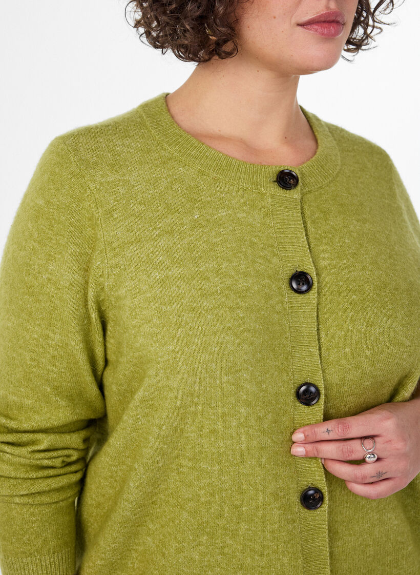 Cardigan avec boutons et devant arrondi, Vert clair, Model image number 3