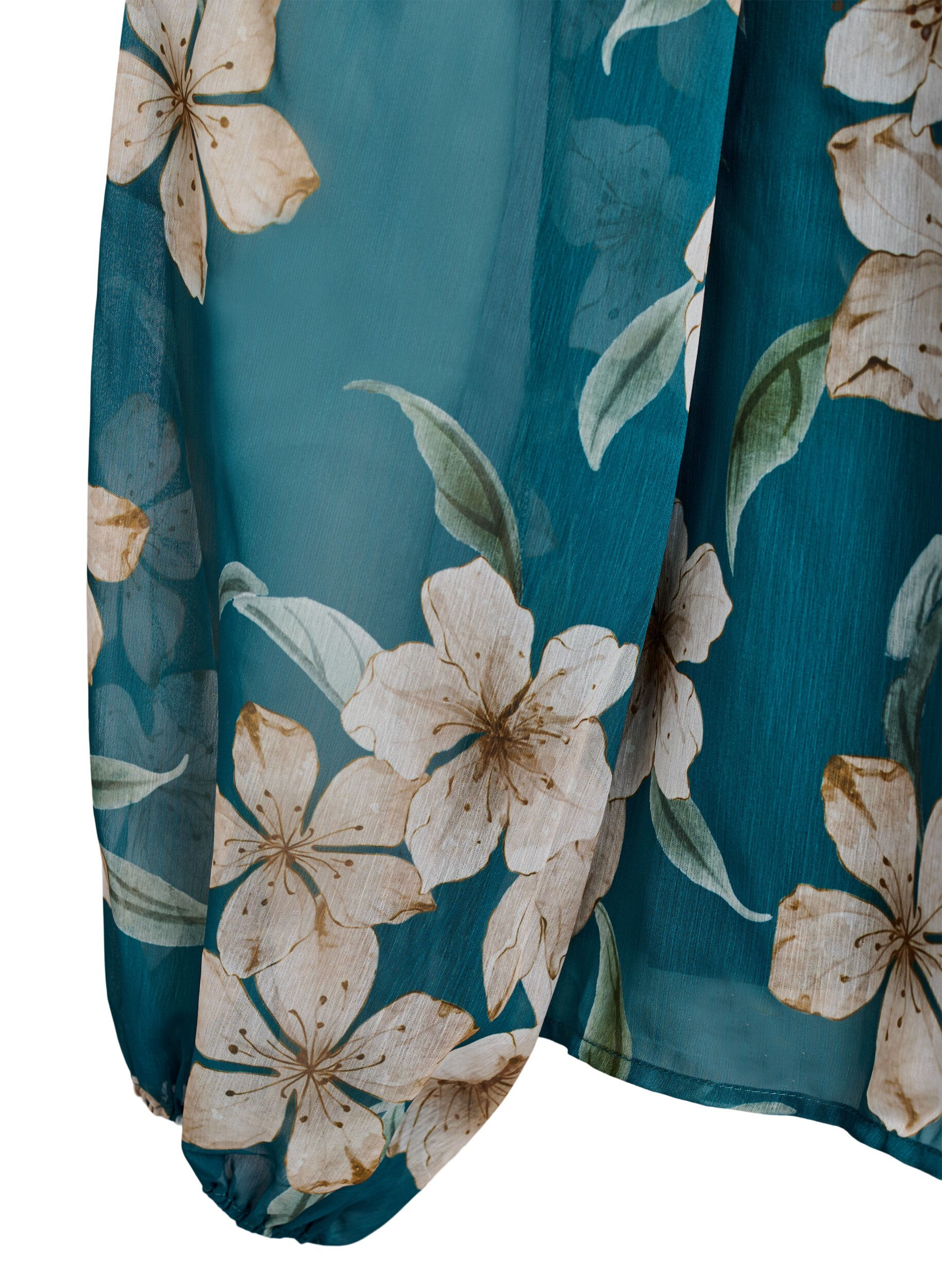 Zizzi Bluse aus Chiffon mit gebl&uuml;mtem Print und langen &Auml;rmeln, Gr&uuml;n, Packshot image number 3