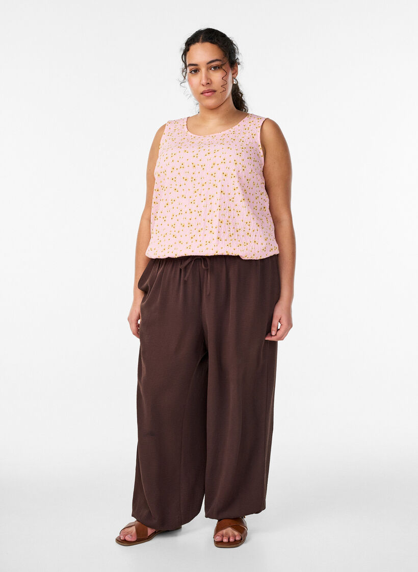Pantalon balloon taille haute, Marron, Model image number 0