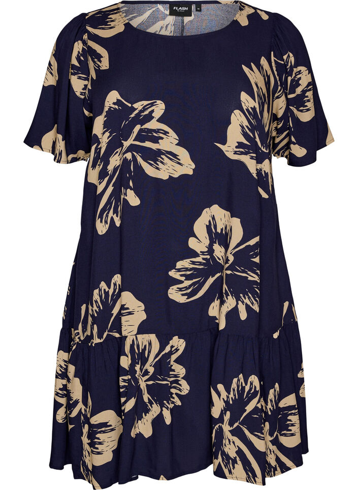 Robe en viscose avec d&eacute;coupe, Bleu, Packshot image number 0