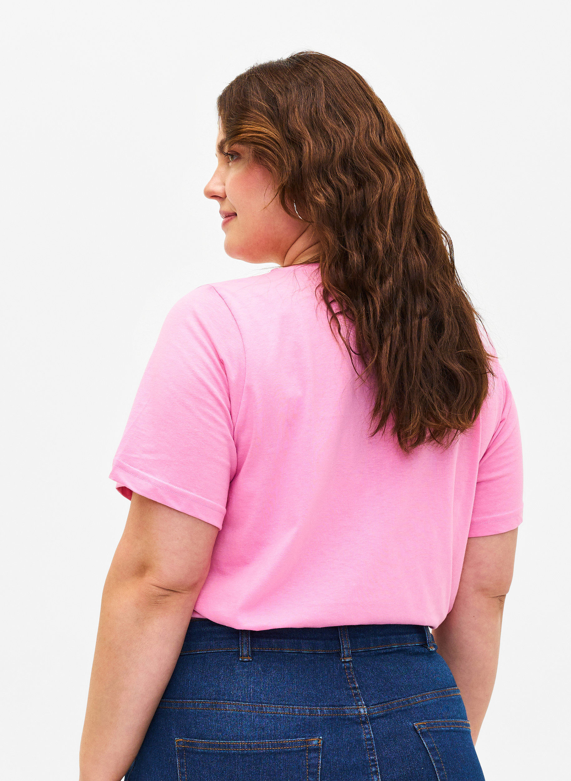 Zizzi FLASH - T-Shirt mit V-Ausschnitt, Begonia Pink, Model image number 1