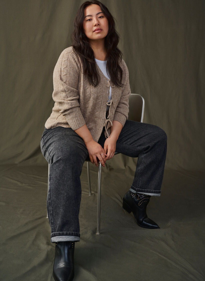 Strickjacke mit Bindedetails, Simply Taupe Mel., Image image number 1