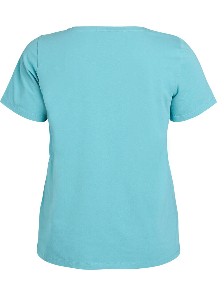 Einfarbiges Basic-T-Shirt aus Baumwolle, Blau, Packshot image number 1