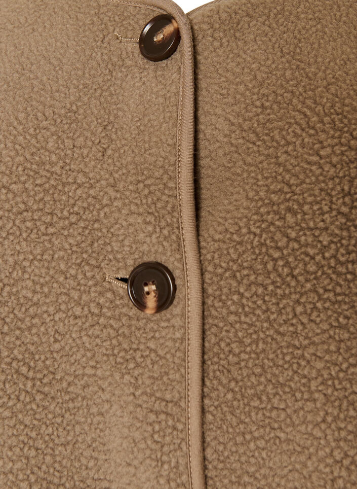 Veste teddy &agrave; col rond boutonn&eacute;e, Marron, Packshot image number 2