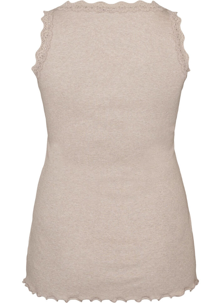 Geripptes Top mit Spitzen, Beige, Packshot image number 1