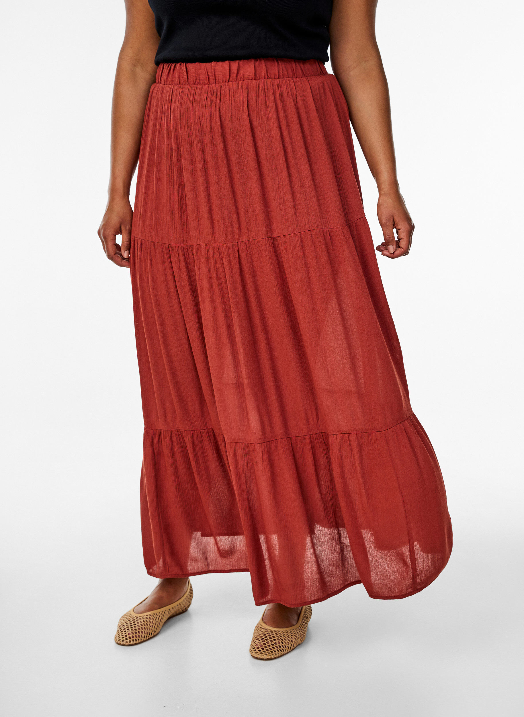ZizziJupe longue &agrave; taille &eacute;lastiqu&eacute;e, Rouge, Model image number 2