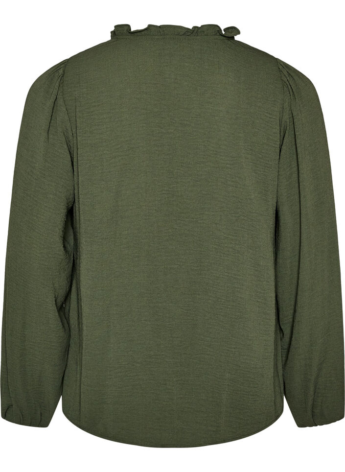 Blouse avec col en V et bande en crochet, Vert, Packshot image number 1