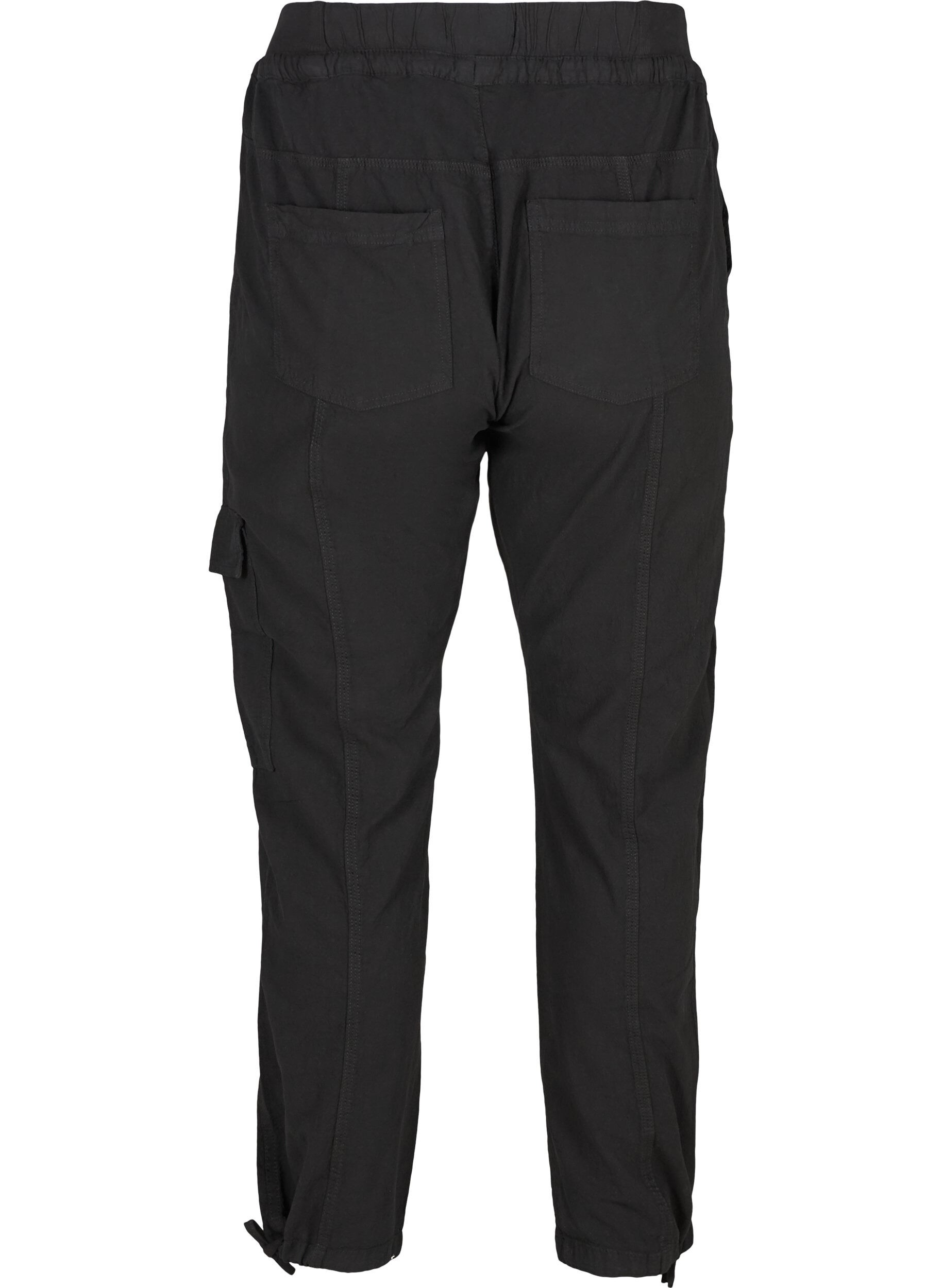 Zizzi Pantalon ample en coton, Noir, Packshot image number 1